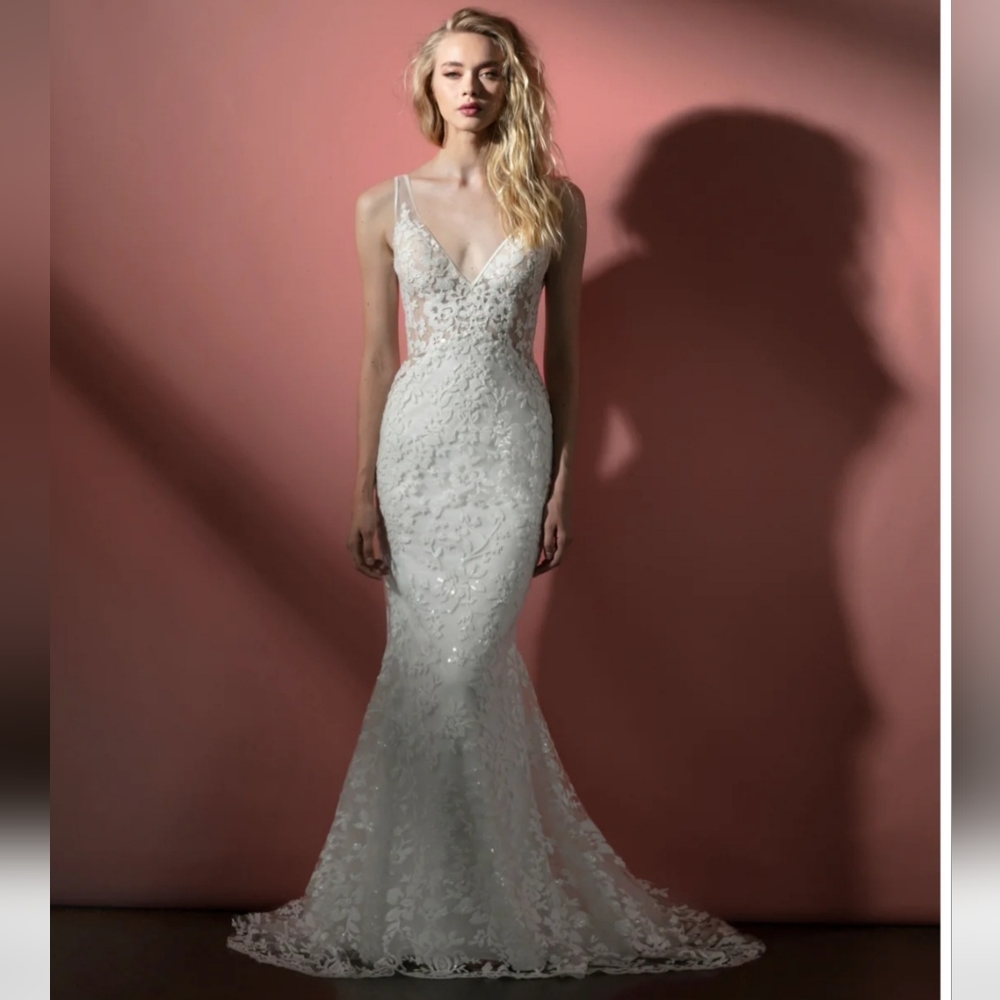 Hayley Paige Occasions White Lace Mermaid Wedding Dress